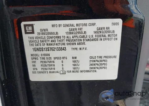 2006 Chevrolet Trailblazer Ls из США, поврежденный, VIN 1GNDS13S762133843